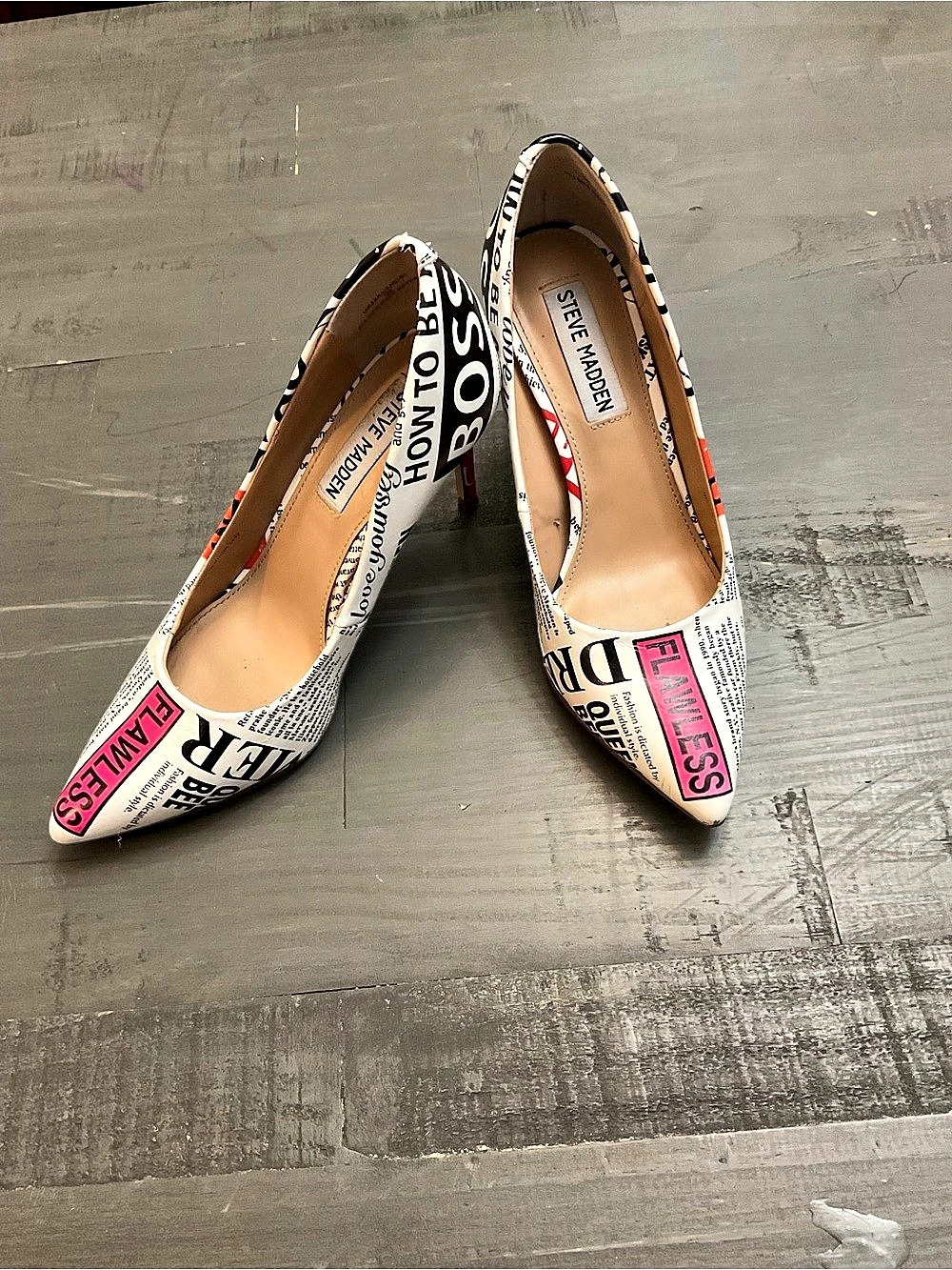 Steve Madden Vala Pumps Newspaper Print Heels